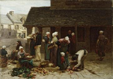 Market Place of Ploudalmézeau, Brittany Artwork by Leon Augustin Lhermitte