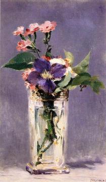 Pinks and Clematis in a Crystal Vase Artwork by Edouard Manet