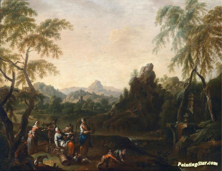Southern landscape with peasant group Artwork by Maximilian Joseph Schinnagl