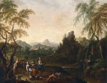 Southern landscape with peasant group Artwork by Maximilian Joseph Schinnagl