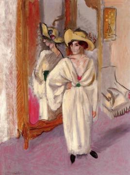 Woman in White in front of a Mirror Artwork by Henri Matisse