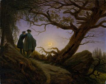 Two Men Contemplating The Moon Artwork by Caspar David Friedrich