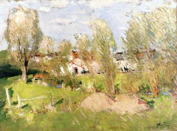 Village Entrance Artwork by Pierre Eugène Montézin