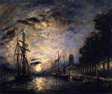 Moonlight Over A Canal, Dordrecht Artwork by Johan Berthold Jongkind