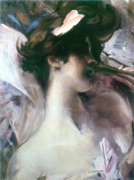 Young Woman's Head On A Pink Background Artwork by Giovanni Boldini