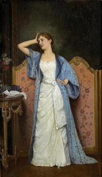 Young Woman By The Screen Artwork by Auguste Toulmouche