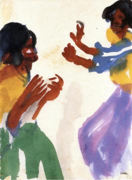 Two Dancers in Green and Violet Skirts Artwork by Emil Nolde