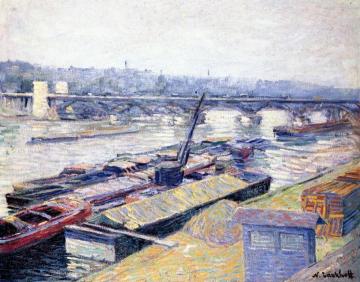 Seine Bridge and Barges Artwork by Nicolas Tarkhoff