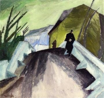 On the Bridge (Ober-Weimar) Artwork by Lyonel Feininger