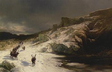 Elk in a Stormy Landscape Artwork by Herman Herzog