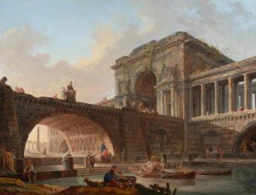 Architectural Capriccio With Bridge And Triumphal Arch Artwork by Hubert Robert
