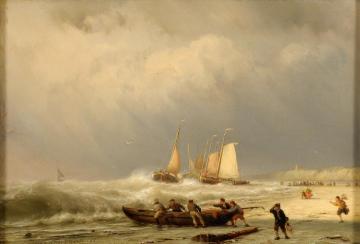 Fishing Boat in Scheveningen Artwork by Johannes Hermanus Barend Koekkoek