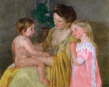 Mother and Two Children Artwork by Mary Cassatt