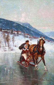 Sledding on the ice Artwork by Axel Hjalmar Ender