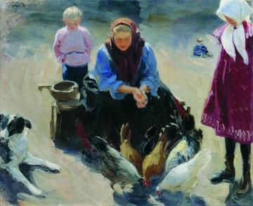 Feeding the Chickens Artwork by Ivan Kulikov