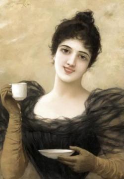 Lady with coffee cup Artwork by Emile Eisman-Semenowsky