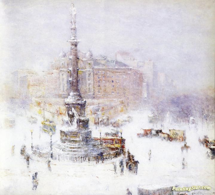 Columbus Circle, Winter Artwork by Guy Wiggins