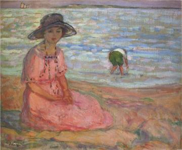 A girl in a pink robe by the sea Artwork by Henri Lebasque