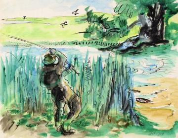 Trout Fisherman Artwork by Hermann Max Pechstein