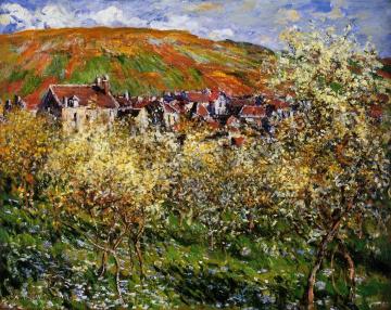 Plum Trees In Blossom At Vetheuil Artwork by Claude Oscar Monet