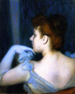 Girl in Blue from the Rear Artwork by Federico Zandomeneghi