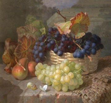 Still Life with Grapes in and beside a Basket Artwork by Eloise Harriet Stannard