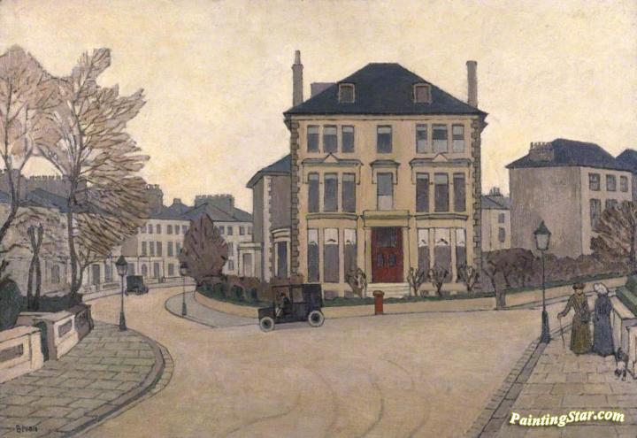 A Street Scene in Belsize Park, a House at Hampstead, London Artwork by Robert Bevan