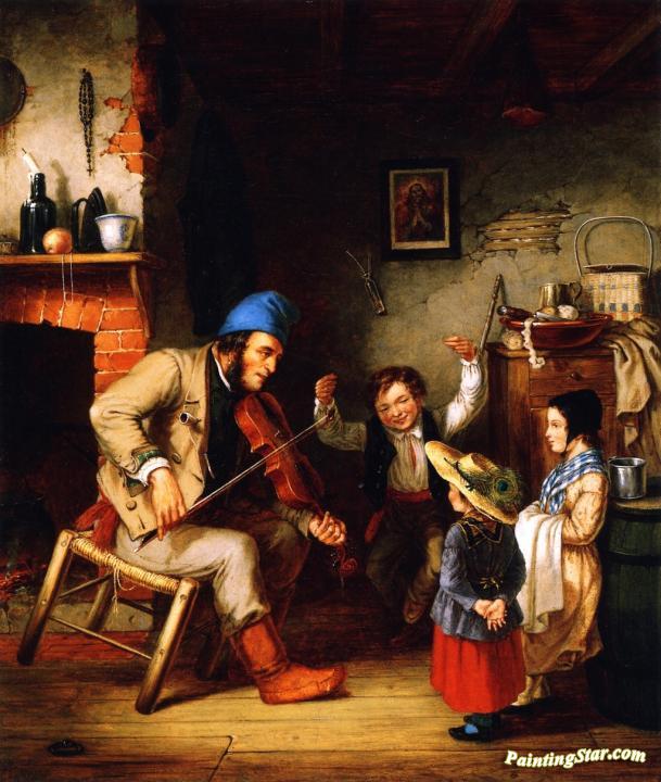 Fiddler and Boy Doing Jig Artwork by Cornelius Krieghoff