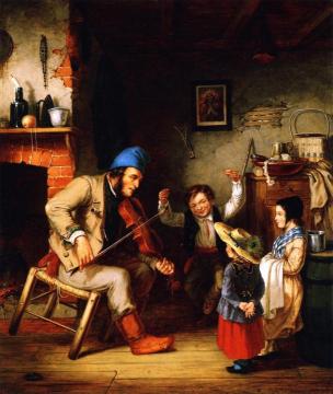 Fiddler and Boy Doing Jig Artwork by Cornelius Krieghoff