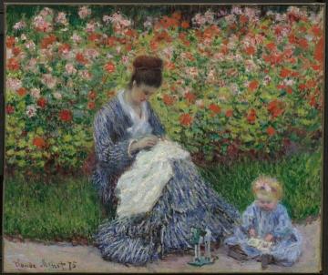 Camille Monet and a Child in the Artist's Garden in Argenteuil Artwork by Claude Oscar Monet