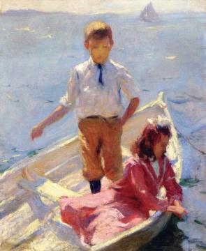 George And Betty In A Dory (study For Calm Morning), 1904 Artwork by Frank Weston Benson