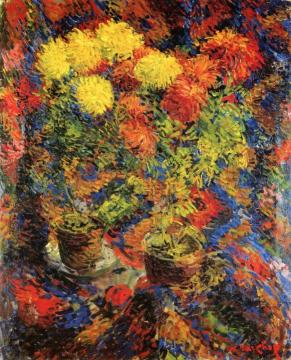 Chrysanthemums on an Oriental Carpet Artwork by Nicolas Tarkhoff