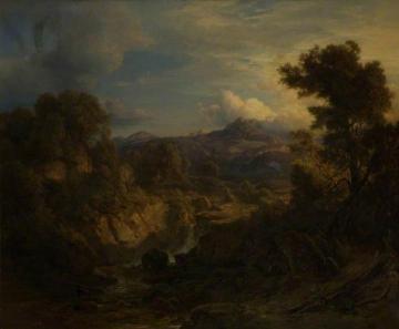 Landscape with Mountains and Waterfall Artwork by Christian Morgenstern