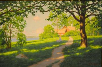 Children in summer landscape Artwork by Johan Krouthén