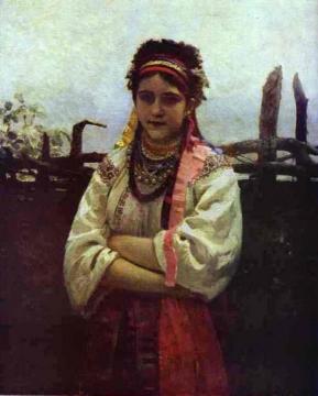 Ukranian Girl by a Fence. Artwork by Ilya Yefimovich Repin