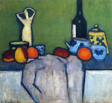 Still Life with Flask, Fruit and Figure Artwork by Alexej Jawlensky