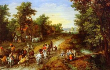 Rustic Landscape With Inn And Travellers Artwork by Jan Bruegel the Elder