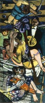 Acrobats, Triptych (left Panel) Artwork by Max Beckmann
