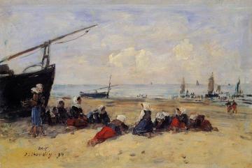 Berck, Fisherwomen on the Beach, Low Tide Artwork by Eugène-Louis Boudin
