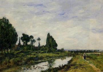 Small Canal at Quilleboeuf Artwork by Eugène-Louis Boudin
