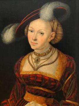 Portrait of a Woman in Hat with Feathers Artwork by Lucas Cranach the Elder