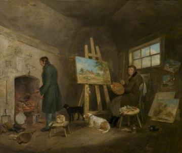 The Artist in His Studio and His Man Gibbs Artwork by George Morland