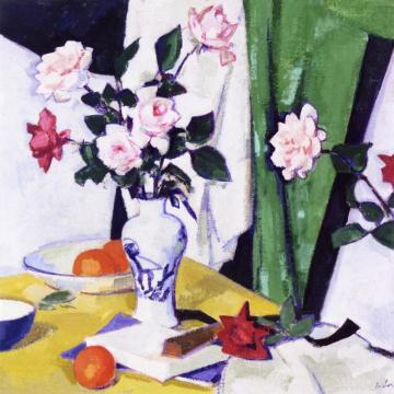 Still LIfe with Pink and Red Roses in a Chinese Vase Artwork by Samuel John Peploe