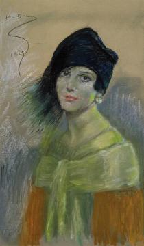 Young Woman in Black Hat Artwork by Alice Pike Barney