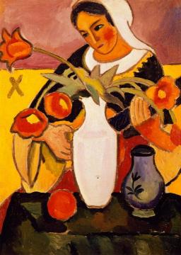 Woman Playing the Lute Artwork by August Macke