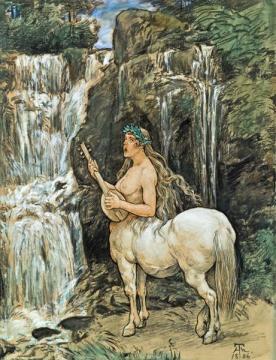 Female Centaur by a waterfall Artwork by Hans Thoma