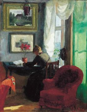 Interior with red chair Artwork by Kitty Kielland