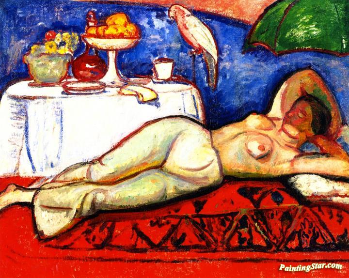 Nude with Parrott Artwork by Béla Iványi Grünwald