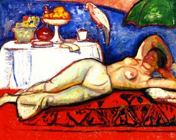 Nude with Parrott Artwork by Béla Iványi Grünwald