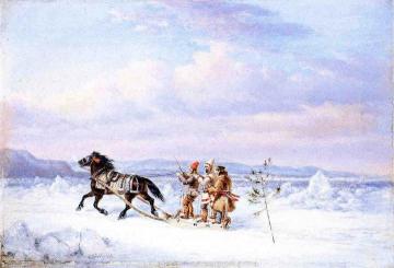Huntsmen in Horsedrawn Sleigh Artwork by Cornelius Krieghoff